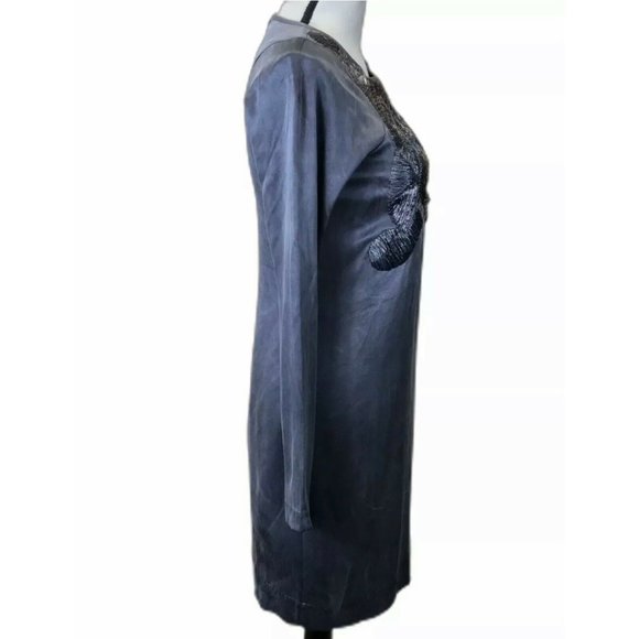 Tony Cohen Washed Silk Straw Design Zipper Dress - Picture 8 of 12